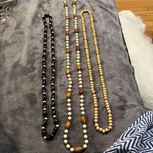 Layered Beaded Necklace Set in Black, Cream, Brown
